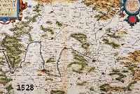 SEHR SELTENE KOLOR. KUPFERSTICHK. V. DE JODE, CA. 1593, FRANCONIA NOBILISSIM GERMANIAE DUCATUS, LI. O. KOLOR. ROLLWERKS- KARTUSCHE, RE. O. WEITERE ...