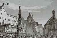 6 BLATT MIT ANSICHTEN UND KARTEN VON NÜRN- BERG, 1.) STAHLSTICH, CA. 1840, DER MARKTPLATZ IN NÜRNBERG, MIT SCHÖNEM BR., 11 X 16 CM; 2.) DIE ST. ...