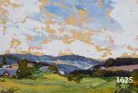 GRAF, GERHARD, GEB. 1883 BERLIN - 1960, SCHÜLER DER BERLINER AKDEMIE, LANDSCHAFT- UND STÄDTEMALER, HIER: ANSICHT AUF DEM SCHNEEGEBIRGE (?); DORF ...