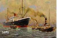HENRIKSEN, HARALD, GEB. 1883 - 1960, MARINEMALER, SCHLEPPER ZIEHEN EINEN GROSSEN DAMPFER VOR DER KULISSE EINER HAFENSTADT, ÖL/LWD., SIGN., 43 X ...