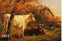 PROUST, MAURICE, GEB. 1867 - 1944, FRANZÖSISCHER LANDSCHAFTS- UND TIERMALER, KÜHE UND FEDERVIEH AM ABEND VOR DEM BAUERN- HOF, ÖL/HOLZ, SIGN., ...