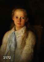 UNBEKANNTER MALER, DEUTSCH, UM 1890-1900, PORTRÄT EINES JUNGEN MÄDCHENS MIT WEIßEM KLEID UND BLAUER SCHLEIFE, ÖL/LWD, UNSIGNIERT, CA. 65 X 52 ...