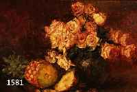 UNBEKANNTER MALER, DEUTSCH OD. UNGARISCH, UM 1910, STILLEBEN MIT ROSEN UND ANANAS, ÖL/LWD, AM OBEREN RAND UNFACHMÄNNISCH REST., DURCH RAHMUNG ...