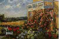 UNBEK. KÜNSTLER, 1. HÄLFTE 20. JH, BLÜHENDE ROSENBÜCHSE UND RHODODENDRON VOR EINER VILLA, ÖL/LWD., UNLESERL. SIGN. U. RE., 35 X 49 CM, R.