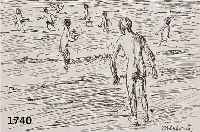 LIEBERMANN, MAX, 1847-1935, BADENDE KNABEN, LITHOGRAPIE VON 1920, IM STEIN SIGN., CA. 14 X 16 CM, PP