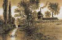 CALAMé, ALEXANDRE, 1843-1919, GEHÖFT AN BAUMBESTANDENEM BACHLAUF, BLEISTIFT- ZEICHNUNG, SIGNIERT UND DAT. FEBRUAR 83, CA. 21.5 X 26.5 CM, PP