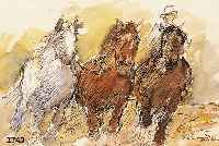DILL, OTTO, 1884 NEUSTADT-1957 BAD DÜRKHEIM, BAUER MIT DREI PFERDEN, AQUARELL ÜBER TUSCHFEDERZEICHNUNG, RE. U. SIGN., CA. 21.5 X 34.5 CM, PP, ...