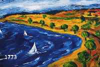 Pfefferkorn, Felix, 1945-1980, KÜstenlandschaft mit Segelboot, Öl/Hartfaser, li. o. monogr., rÜckseitig sign. und dat. 1978, WVZ Nr. 190, ca. ...