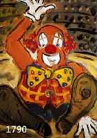 Pfefferkorn, Felix, 1945-1980, Clown in der Manege, Öl/Hartfaser, monogr., rÜckseitig signiert, dat. 1977, WVZ Nr. 491, ca. 70 x 50 cm, R.