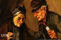 BROCKE, HEINRICH, DÜSSELDORFER AKADEMISCHER KÜNSTLER DES 19./20.JH., NACHGEWIESEN NOCH UM 1930, ALTES PÄRCHEN IM FREUNDSCHAFTLICHEN GESPRÄCH, ...