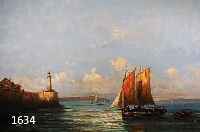 (ZUSCHR.) GODCHAUX, A., WOHL FRANKREICH 19.JH. , SOMMERLICHE MEERESKÜSTE MIT LEUCHTTURM UND SEGELBOOT, ÖL/LWD, (L. BESCH.), SPÄTERE RITZ- ...