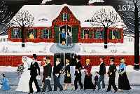 HOPPE, LEONIE, DEUTSCHE NAIVE KÜNSTLERIN, HOCHZEITSZUG IN WINTERLICHEM ORT, ÖL/LWD, SIGN. U. DAT. 1979, 60 X 80 CM, R.