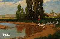 NEOGRADY, LASZLO, GEB. 1892 IN BUDAPEST - 1965 , GÄNSEHIRTIN AN EINER FLUSSBIEGUNG, ÖL/LWD (DOUBLIERT), SIGN., 24 X 39 CM, R.