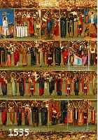 MONATSIKONE, NORDRUSSLAND, UM 1890, DARST. DER HEILIGEN UND FESTE DES MONATS AUGUST, TEMPERA AUF HOLZ, UNRESTAURIERTER ORIGINALZUSTAND MIT ...