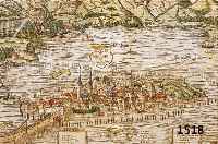 KONVOLUT VON DREI BLATT KOLORIERTER HOLZ- SCHNITTE LINDAU UND UMGEBUNG, 2 HOLZSCHNIT- TE AUS DER DEUTSCHEN AUSGABE DES SEB. MÜNSTER AUF DER ...