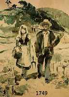 GRAF, KARL, 1902 ROTHENBURG-1986 SPEYER, WINZERPAAR AUF DEM HEIMWEG AUS DEM WINGERT, AQUARELL IN GRÜN- UND BLAUTÖNEN, HANDSIGNIERT, CA. 53 X 42 ...