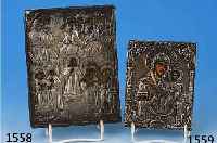 IKONE MIT SILBEROKLAD, RUSSLAND, UM 1860/70, HEILIGENDARST., CA. 17X13 CM, L. ALTERSSP., OKLAD AM RAND L. BESCH.