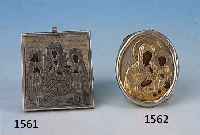 REISEIKONE, RUSSLAND, UM 1890/1900, HEILIGENDARST., MIT SILBEROKLAD ALS ANHÄNGER GEFASST, 5X4.5 CM, L. ALTERSSP.