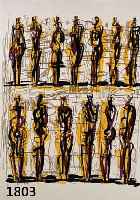 MOORE, HENRY, 1898-1986, STEHENDE WEIBLICHE FIGUREN, FARBLITHOGRAPHIE, RE. U. IM PAPIER EINGEPRÄGTER SCHRIFTZUG, BLATTGR. CA. 46 X 31 CM