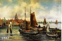 HAACK, FRITZ, DEUTSCHER KÜNSTLER MITTE 20. JH., ZAHL- REICHE BOOTE VOR KLEINER HAFENSTADT, ÖL/LWD., SIGN., 65 X 100 CM, R.