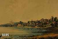 KOLORIERTER KUPFERSTICH, SCHWEIZ, 18. JH., VUE DE MORAT, GEST. VON B.A. DUNKER, GEDRUCKT VON CHR. DE. MECHEL BASEL, CA. 22.5 X 38.5 CM, GEBRÄUNT, ...