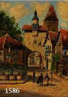 HILDEBRAND, EMIL, UM 1930, MÜNCHENER KÜNSTLER, MUSIKANTEN IN ROTHENBURG, ÖL/HOLZ, LINKS UNTEN SIGNIERT, 18 X 13 CM, PRUNK- RAHMEN, DIESER AN ...