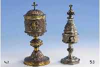 GewÜrztÜrmchen, Judaika, deutsch bzw. wohl Schlesien um 1840/50, Silber 12-lÖtig, teil- vergoldet, Treibarbeit, sammelw., museal, H ca. 18.5 cm