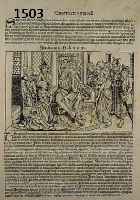 FÜNF HOLZSCHNITTE AUS DER SCHEDELSCHEN WELT- CHRONIK VON 1493, MOSEL, TANZ UMS GOLDENE KALB, DAS SALOMONISCHE URTEIL, U.A., GUTER FRÜHER DRUCK, ...