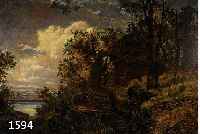 KNAB, FERDINAND, 1834 WÜRZBURG-1902 MÜNCHEN, ÖL/LWD., RUINENLANDSCHAFT MIT PERSONEN, IN DER DÄMMERUNG, GEGENLICHTDARSTELLUNG, REST., ...