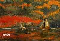 HECKENDORF, FRANZ, 1888 BERLIN-1962 MÜNCHEN, SEGELBOOTE IM ABENDROT, ÖL/MALKARTON, RÜCK- SEITIG EBENFALLS BEMALT UND MONOGR., DURCH ZWEI LÖCHER ...