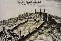 KONVOLUT VON 4 BLATT LANDSTUHL/PF UND UM- GEBUNG, 1.) KUPFERSTICH V. M. MERIAN SCHLOß UND STÄTTLEIN LANDSTUHL IN DER UNTEREN PFALZ, 13 X 17,5 ...