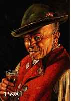 MÜLLER, FRITZ, GEB. 1879 MAINZ, MÜNCHENER GENREMALER, ÄLTERER HERR MIT ROTER WESTE UND GRÜNEM HUT BEIM GENIESSEN EINES GLASES WEIN, ...