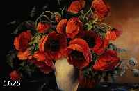 SCHIELE, H., GESUCHTER BLUMENMALER DES 19./20. JH., PRACHTVOLLER MOHNBLUMENSTRAUSS IN VASE AUF TIEFBLAUER FRANSENDECKE, ÖL/LWD. (L. ALTERSSPUREN), ...