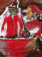 Cassel, Wilhelm Georg, geb. 1927, Und immer wieder fÄrbt sich die Erde rot, Enkaustik-Arbeit (aufgebÜgelte Farben) mit Schrift, von 1991, ...