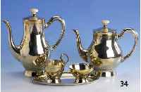 5-teil. Kaffee- und Teeset, deutsch, Grimminger, 925er Silber, teilvergoldet, best. aus: Kaffee- und Teekanne (Griffe mit DÄmmringen), ...