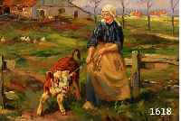 ENGELMANN, ERNST JULIUS, 1820 GÖSSNITZ-1902 MÜNCHEN, BÄUERIN MIT KALB AM BACH, ÖL/LWD, DOUBL., RE. U. SIGN., CA. 40 X 50 CM