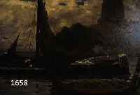 Nollet, Jean Marie, belgischer Maler, um 1900, Segelschiff am Steg, Öl/Lwd, re. u. sign., ca. 60 x 90 cm