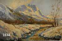 KÜMMEL, ELISABETH, MALERIN AUS WIESBADEN, 1. HÄLFTE 20. JH., VERSCHNEITE WINTERLAND- SCHAFT IN DEN BERGEN, ÖL/LWD, KL. REST. STELLEN, RE. U. ...