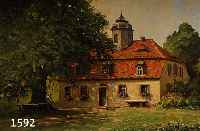 PRÄTORIUS, KARL OTTO, GEB. 1877 CRIMMITSCHAU, LANDHAUS IM FRÜHLING, FRAU UNTER GROßEM BAUM, ÖL/LWD, LI. U. SIGN. UND BEZ. CHEMNITZ, CA. 70 X ...