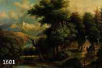 MONOGRAMMIST KL, DAT. 1867, ÖL/LWD., ROMATISCHE LANDSCHAFT, HÜTTE MIT PERSONEN AM SEE, 55 X 69 CM, RAHMEN, ALTERS- SPUREN