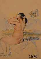 RENOIR, AUGUSTE, 1841-1919 PARIS, WEIBLICHER RÜCKENAKT, SICH KÄMMEND, FARBLITHOGRAPHIE NACH EINEM AQUARELL, UM 1910, IM STEIN SIGN., CA. 22 X 20 ...