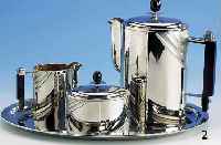 Kaffeeset, WMF um 1920, reines Art-Deco, geometrisches Dekor, Metall verchromt, teil- satiniert, teilvergoldet, best. aus Kaffee- kanne, ...