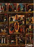 VIELFELDERIKONE, ZENTRALRUßLAND, UM 1900, MIT VERSCHIEDENEN SZENEN AUS DEM LEBEN CHRISTI TEMPERA AUF HOLZ, GEWASCHEN, IM UNTEREN TEIL REST., CA. ...