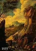 LANDSCHAFTSMALER DES 17. /18. JH., ROMANTISCHE BERGLANDSCHAFT MIT WILDBACH UND PERSONENSTAFFAGE, ÖL/LWD., DOUBLIERT BZW. REST. UNSIGNIERT, 61 X ...
