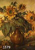 MEISTER, R., O.Ä., 1. HÄLFTE 20. JH., SONNENBLUMEN IN BRAUNER VASE, ÖL/LWD., MIN. BESCH., KAUM SICHTBAR, UNLESERL. SIGN., ORTS- BEZEICHNUNG ...