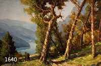 UNBEK. KÜNSTLER MITTE 20. JH., BLICK VOM WALDHANG AUF EINEN GEBIRGSSEE, ÖL/LWD., UNLESERL. SIGN. (SIMON...), 60 X 80 CM, R.