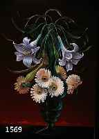 DE VRIES, MAURICE, GEB. 1911 - 1991, FRANZÖSISCHER BLUMEN- UND STILLEBENMALER, LILIEN UND GERBERA IN GRÜNER GLASVASE VOR ROTEM HINTERGRUND, ...