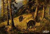 Unleserlich signiert, wohl 30er Jahre, Wildschweine in Waldlandschaft, Öl/Lwd., 60 x 80 cm, Rahmen