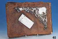 Briefalbum mit schwerer Silberapplike, Moskau um 1910, reiner Jugendstil, 84er Silber, Applike mit Inschrift und Widmung, Mappe und Futeral stark ...
