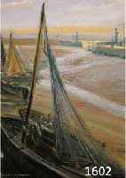 Pinguenet,L., frz. Maler, Mitte 20. Jh., Fischerboote im Hafen bei Ebbe, Öl/Malkarton, li. u. sign. und bez.: 058, ca. 55 x 46 cm